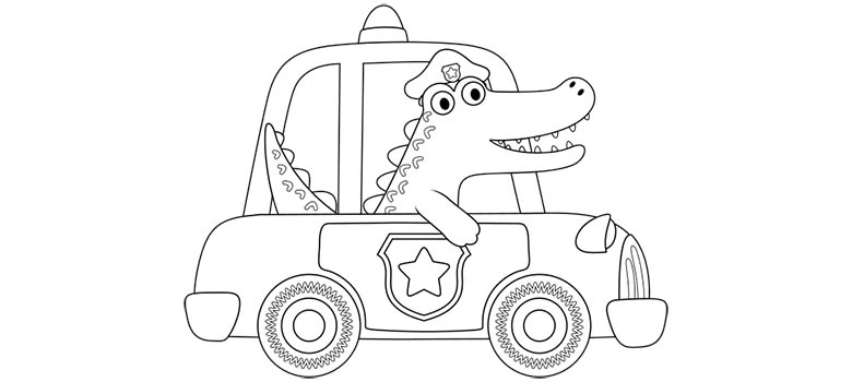 Coloring book of crocodile pretending to be a policeman